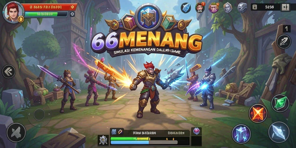 Screenshot gameplay <strong>66MENANG</strong> menampilkan momen kemenangan di arena simulasi.