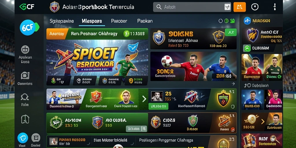 Tampilan antarmuka pengguna aplikasi 6CF dengan berbagai pilihan taruhan olahraga.