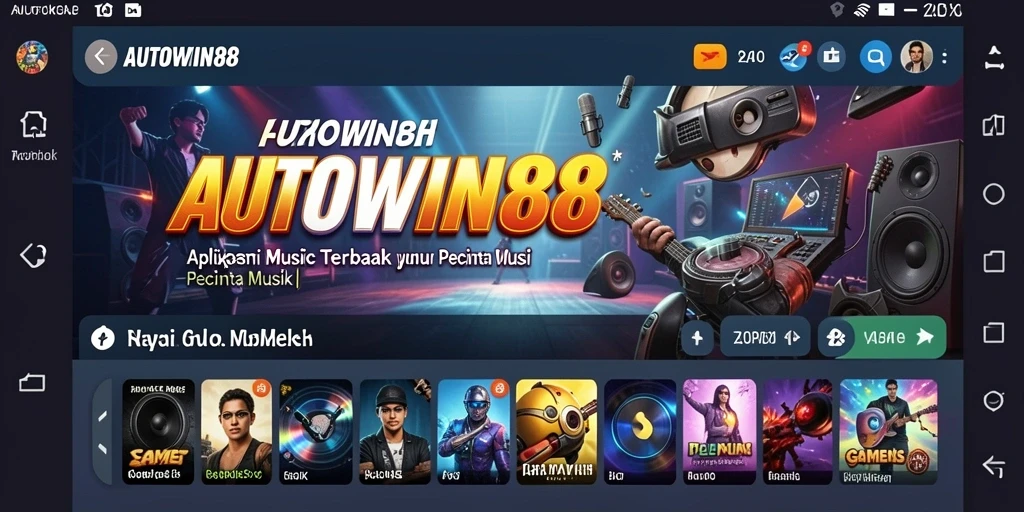 Tampilan gameplay dari AUTOWIN88 yang menampilkan koleksi musik dan fitur playlist.