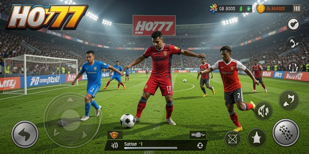Tampilan gameplay <strong>HO777</strong> yang seru dan mendebarkan di lapangan sepak bola.