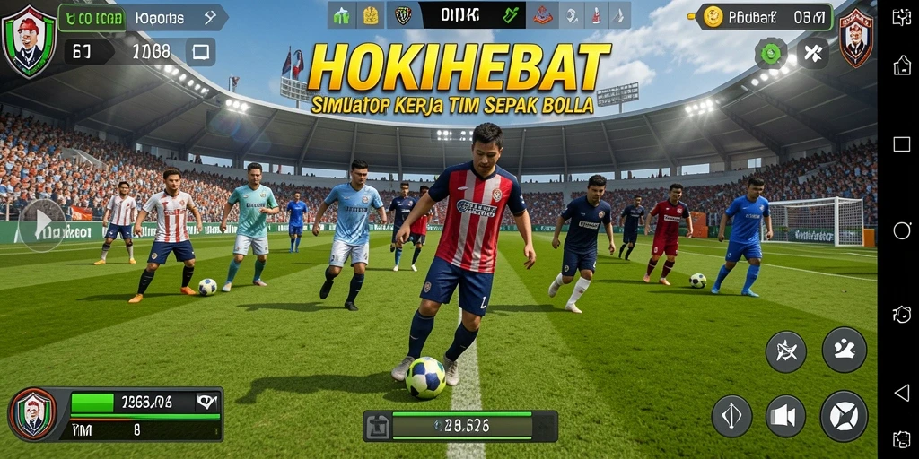 Tangkapan layar gameplay HOKIHEBAT menampilkan manajemen tim sepak bola yang mendetail.