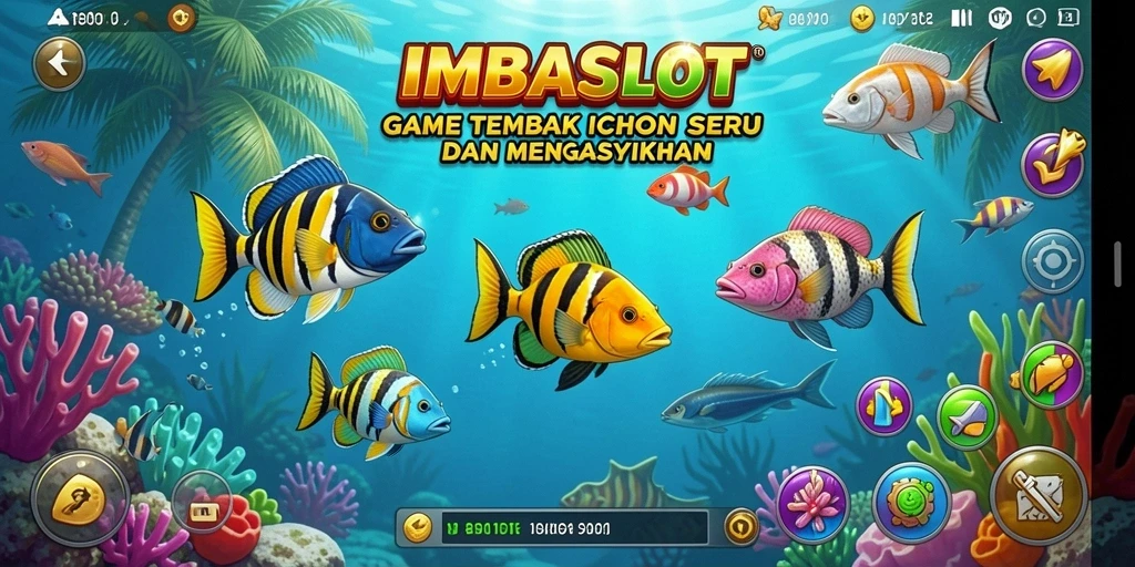 Tangkapan layar gameplay IMBASLOT dengan ikan berwarna-warni.