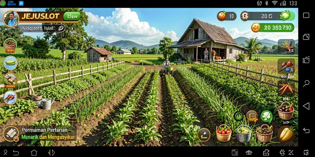 Tangkapan layar menarik dari gameplay JEJUSLOT yang menunjukkan pertanian.