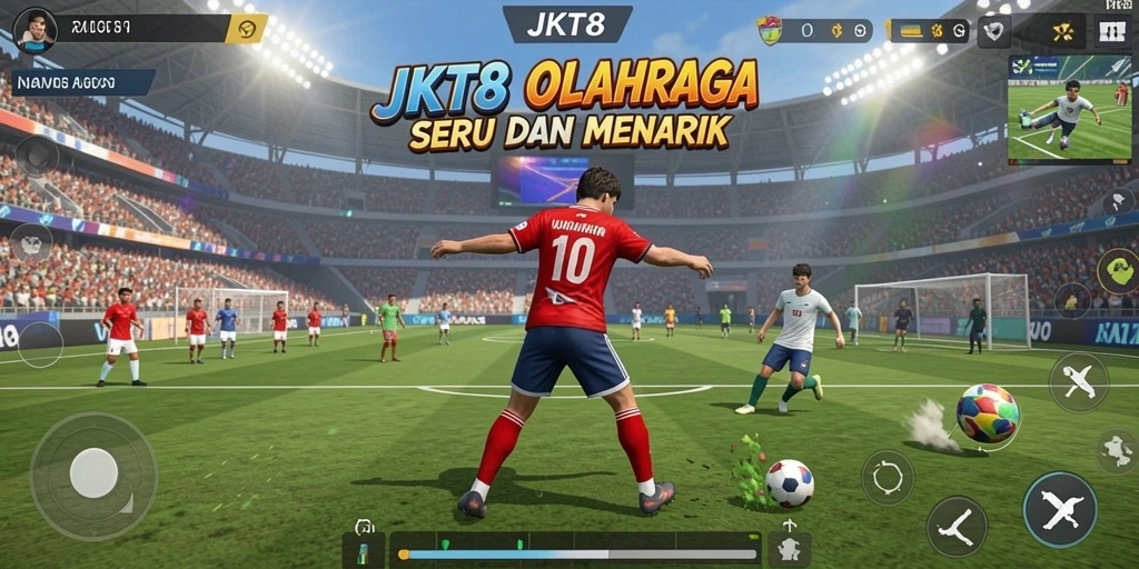 Tampilan gameplay JKT8 menunjukkan momen seru dalam pertandingan olahraga.