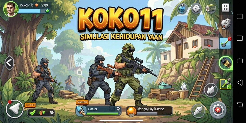 Screenshot gameplay KOKO11 menampilkan momen interaksi karakter yang dinamis.