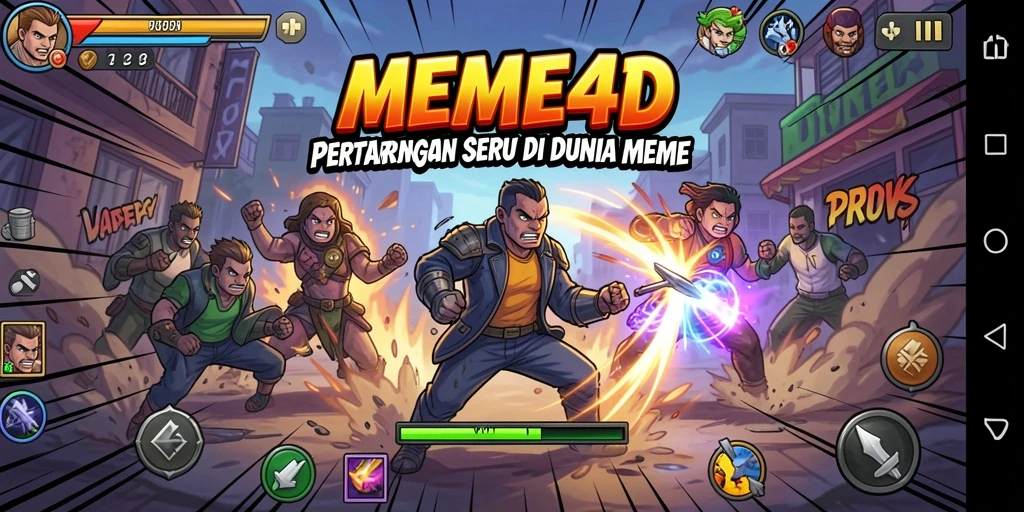 Tampilan aksi seru di arena pertarungan meme.