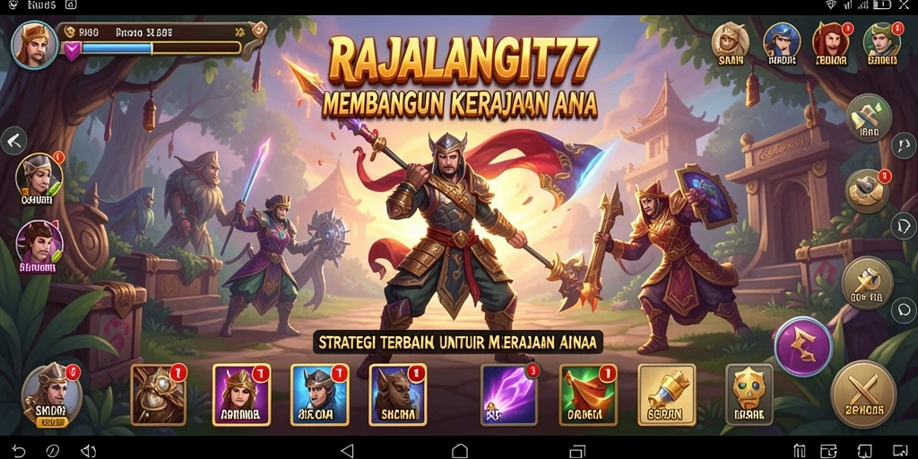 Screenshot menunjukkan pertempuran strategis epik dalam RAJALANGIT77.