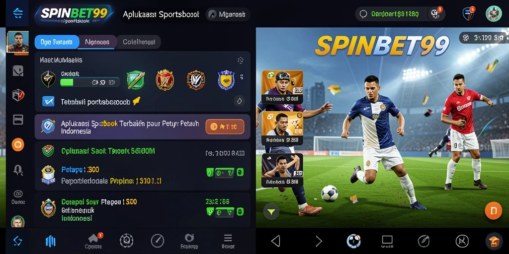 Screenshot utama SPINBET99 menunjukkan tampilan menarik dari aplikasi Sportsbook.